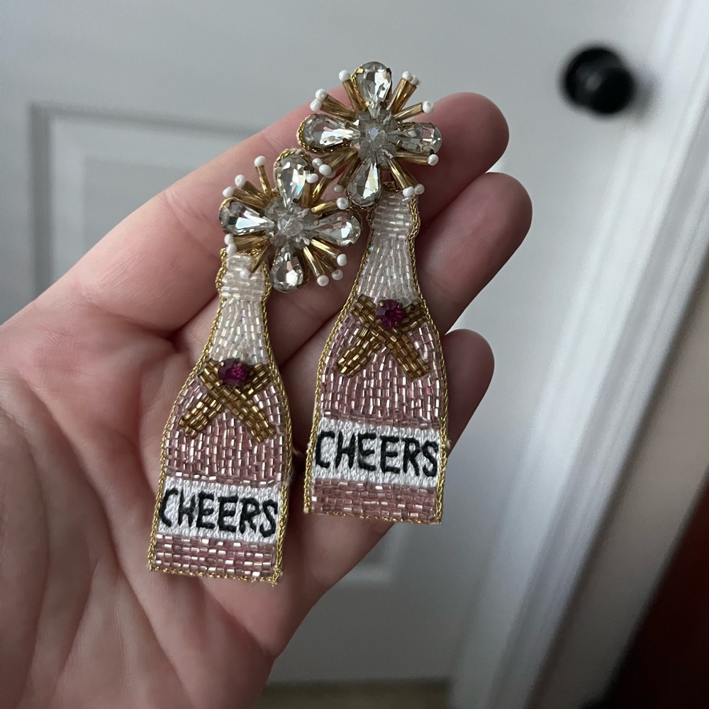 Beaded “Cheers” Champagne Bottle Earrings